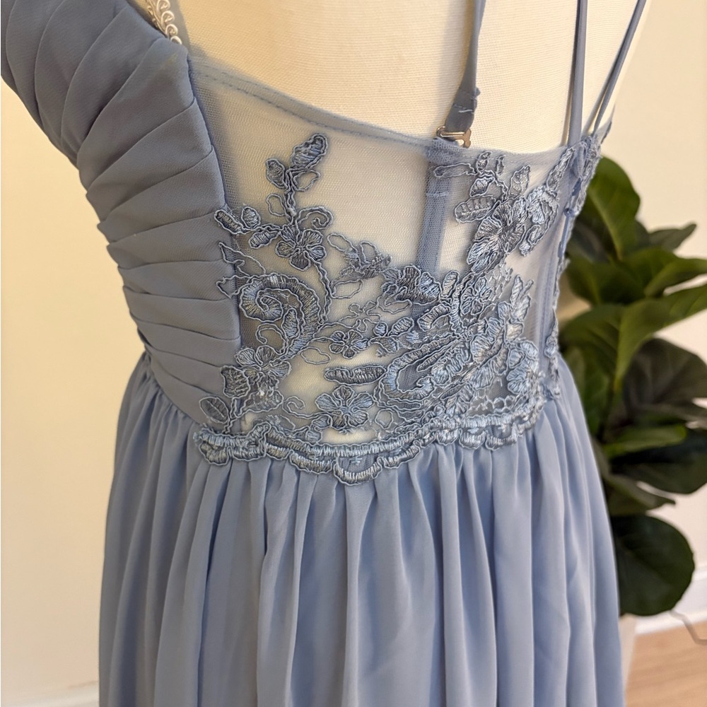 Azazie Blue Ruched Sweetheart Maxi Gown - Picture 6 of 10